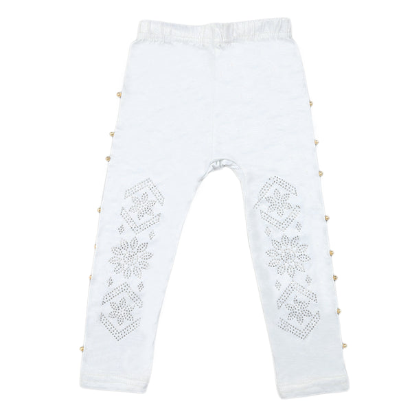 Girls Viscose Stone Tight - White, Kids, Tights Leggings And Pajama, Chase Value, Chase Value