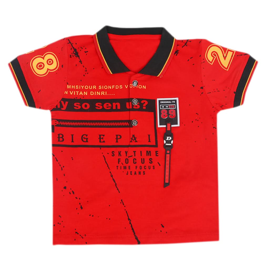 Boys Half Sleeves Polo T-Shirt - Red, Kids, Boys T-Shirts, Chase Value, Chase Value