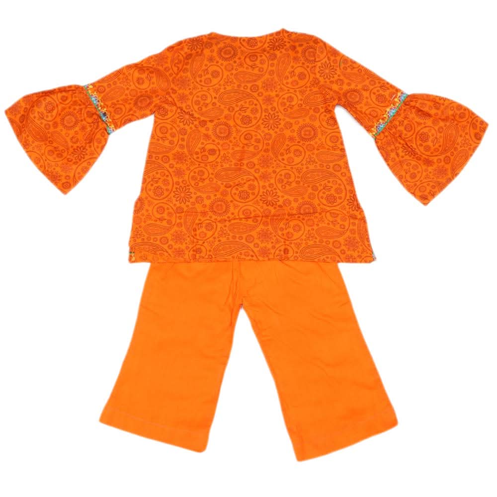 Girls Embroidered Cotton Suit 2 Pcs - Orange, Kids, Girls Sets And Suits, Chase Value, Chase Value