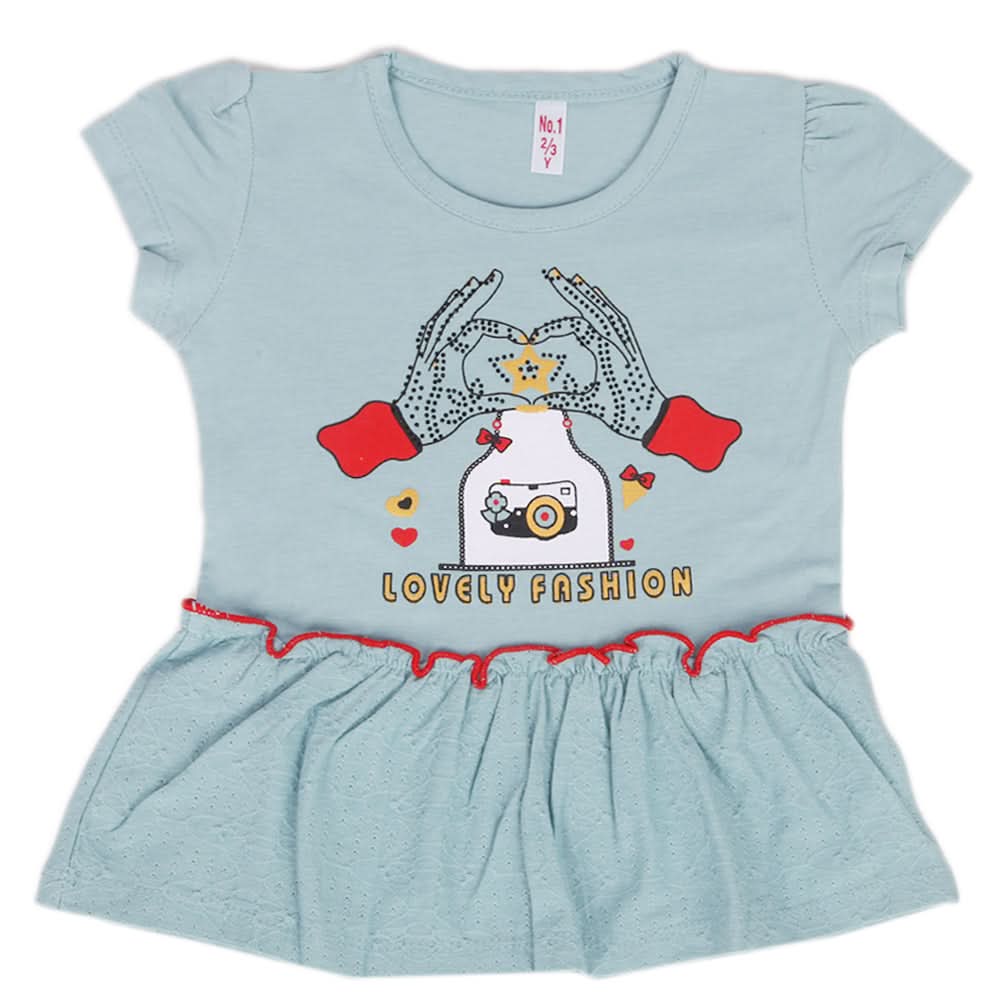 Girls Half Sleeves T-Shirt - Steel Blue, Kids, Girls T-Shirts, Chase Value, Chase Value