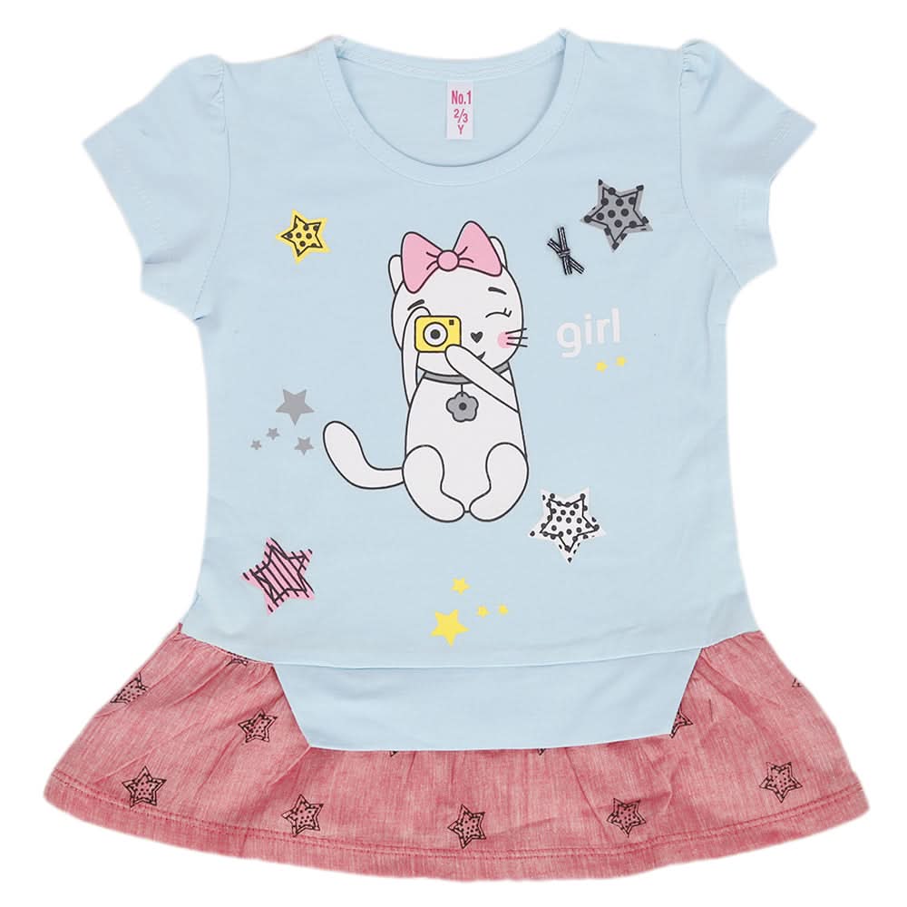Girls Half Sleeves T-Shirt - Blue, Kids, Girls T-Shirts, Chase Value, Chase Value