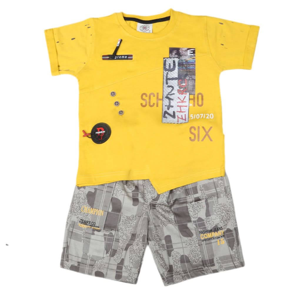 Boys Half Sleeves Suit 6B-43 - Yellow, Kids, Boys Sets And Suits, Chase Value, Chase Value