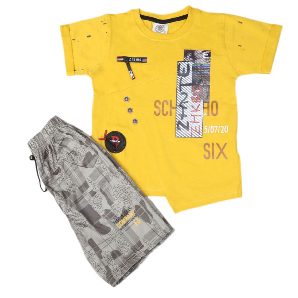 Boys Half Sleeves Suit 6B-43 - Yellow, Kids, Boys Sets And Suits, Chase Value, Chase Value