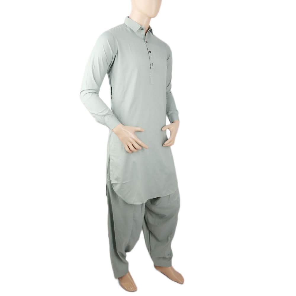 Men's Mashriq Slim Fit Shalwar Suit - Steel Green, Men, Shalwar Kameez, Chase Value, Chase Value