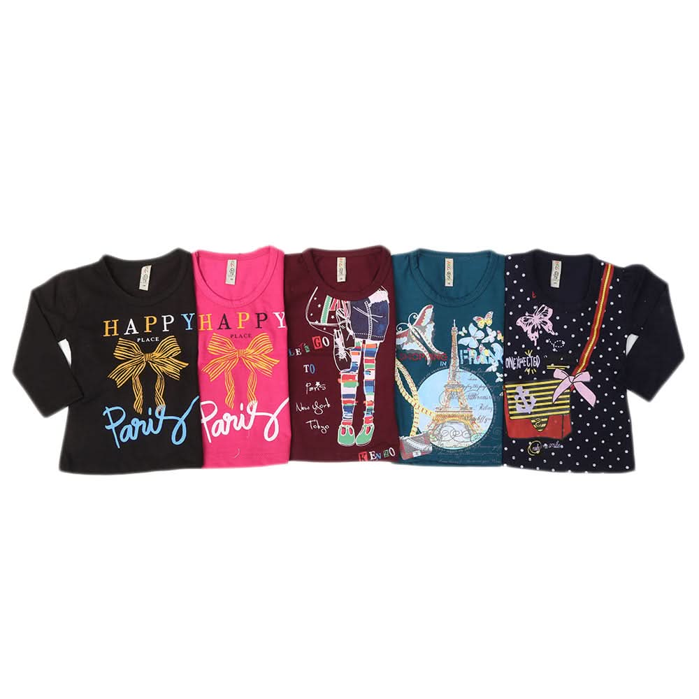 Girls Full Sleeve T-Shirt Pack Of 5 - Multi, Kids, Girls T-Shirts, Chase Value, Chase Value