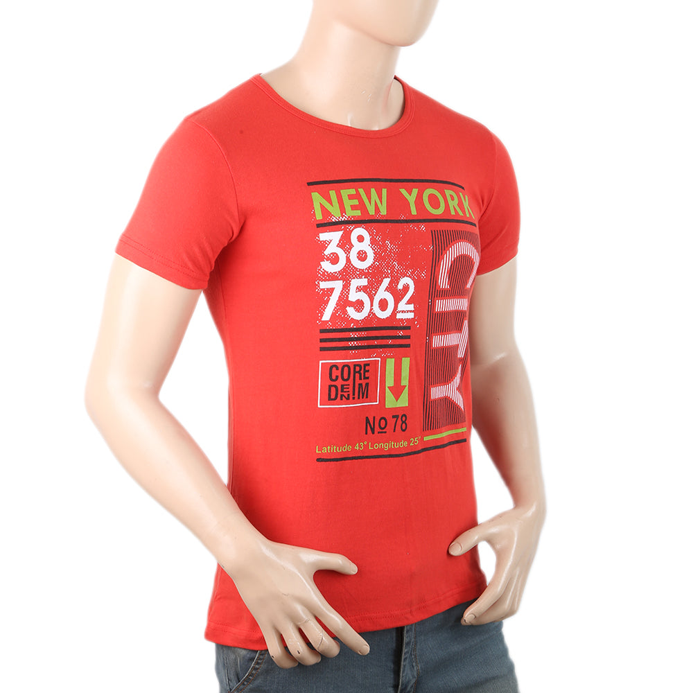 Mens Half Sleeves Printed T-Shirt - Red, Men, T-Shirts And Polos, Chase Value, Chase Value