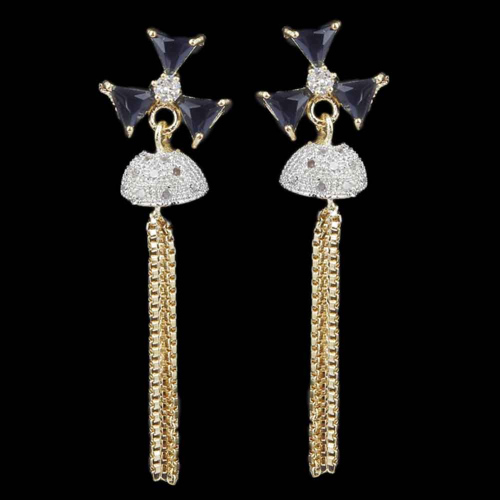 Women's Jhumki - Golden & Navy Blue, Women, Earrings & Tops, Chase Value, Chase Value