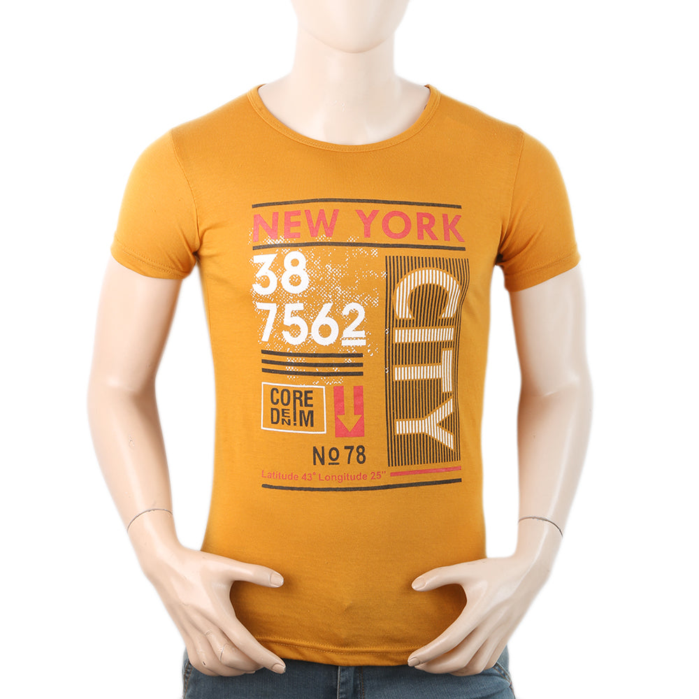Mens Half Sleeves Printed T-Shirt - Mustard, Men, T-Shirts And Polos, Chase Value, Chase Value