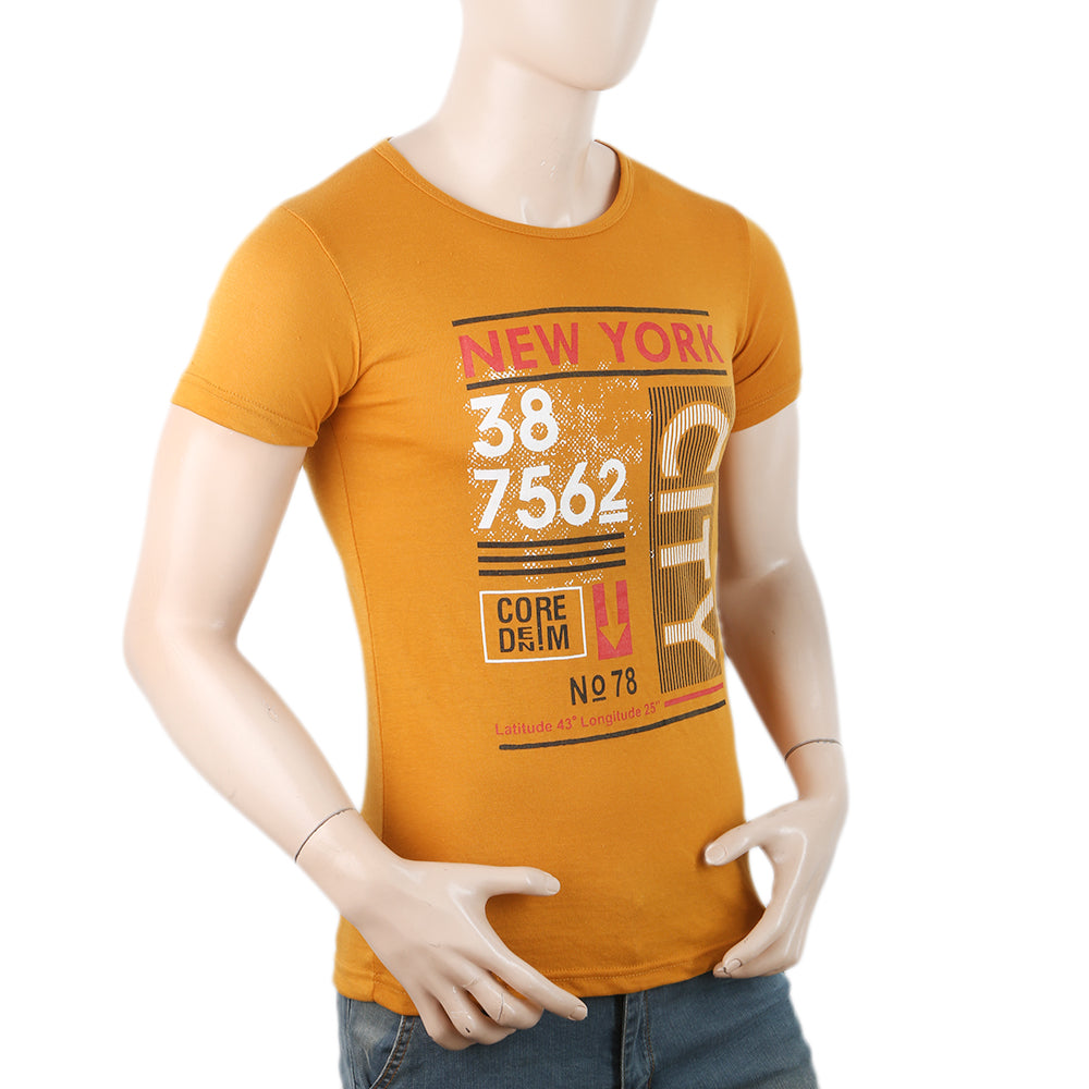 Mens Half Sleeves Printed T-Shirt - Mustard, Men, T-Shirts And Polos, Chase Value, Chase Value