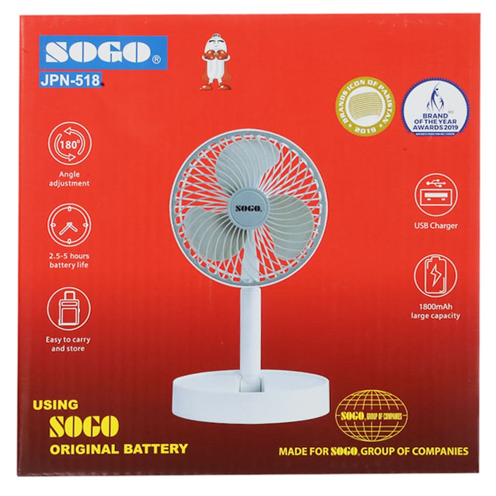 Sogo Portable Rechargeable Fan - Jpn-518, Home & Lifestyle, Charging Fans, Chase Value, Chase Value