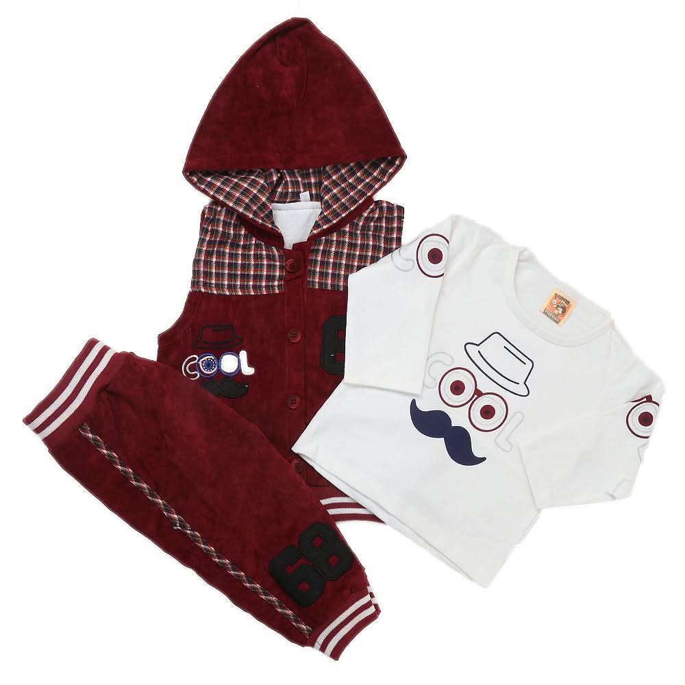 Boys Full Sleeves 3 Piece Pant Suit - Maroon, Kids, Boys Sets And Suits, Chase Value, Chase Value