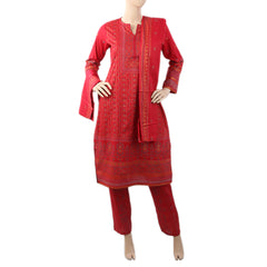 Women's Printed 3Pcs Shalwar Suit WQB 5034 A - Red, Women, Shalwar Suits, Chase Value, Chase Value