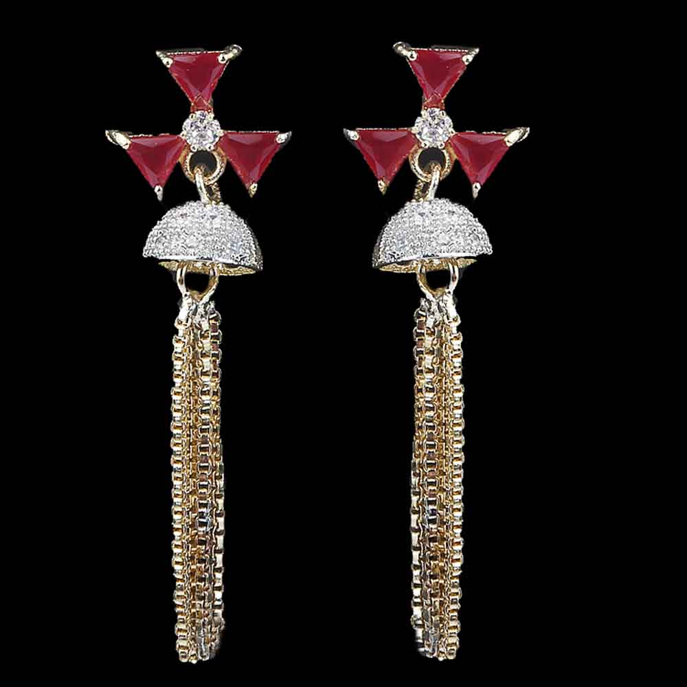 Women's Jhumki - Golden & Red, Women, Earrings & Tops, Chase Value, Chase Value