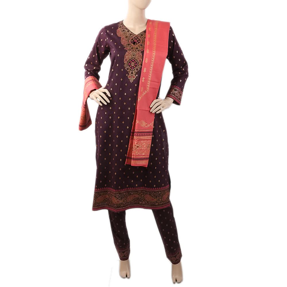 Women's Printed 3Pcs Shalwar Suit WQB 5034 A - Purple, Women, Shalwar Suits, Chase Value, Chase Value