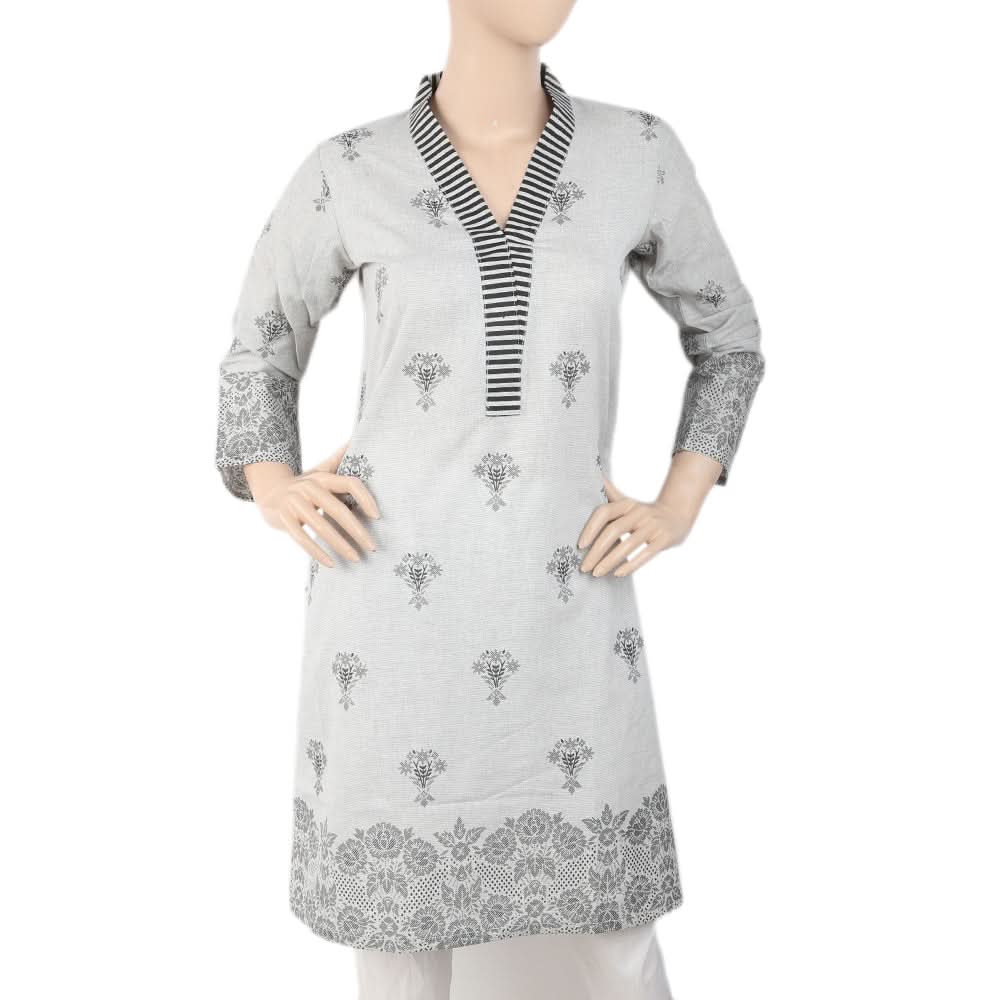 Women's Printed Kurti - Grey, Women, Ready Kurtis, Chase Value, Chase Value
