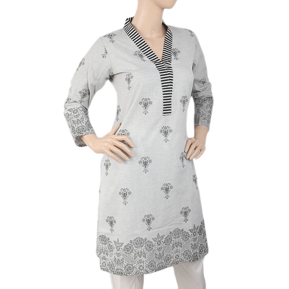 Women's Printed Kurti - Grey, Women, Ready Kurtis, Chase Value, Chase Value
