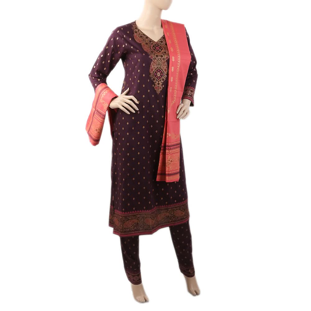 Women's Printed 3Pcs Shalwar Suit WQB 5034 A - Purple, Women, Shalwar Suits, Chase Value, Chase Value
