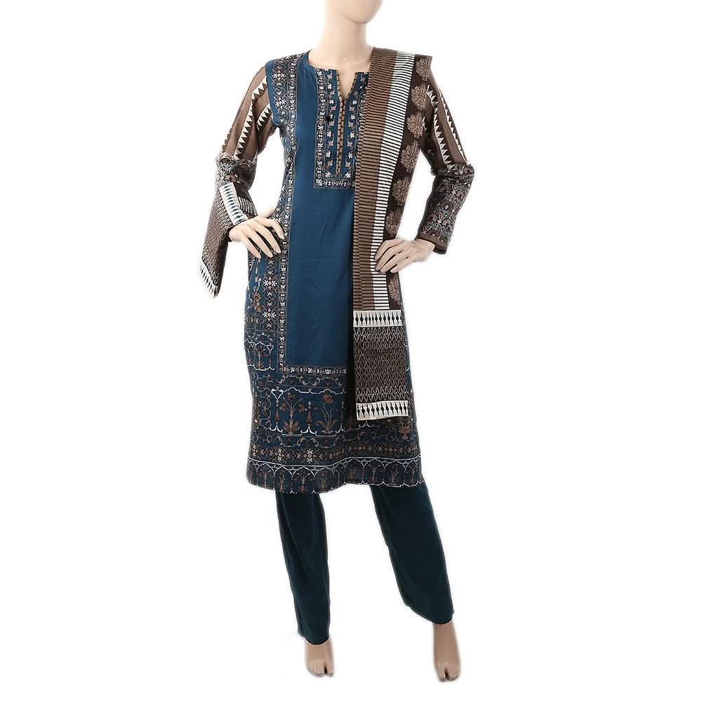 Women's Printed 3Pcs Shalwar Suit WQB 5034 A - Steel Blue, Women, Shalwar Suits, Chase Value, Chase Value