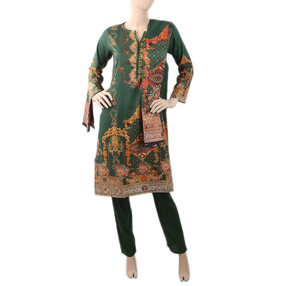 Women's Printed 3Pcs Shalwar Suit WQB 5034 A - Green, Women, Shalwar Suits, Chase Value, Chase Value