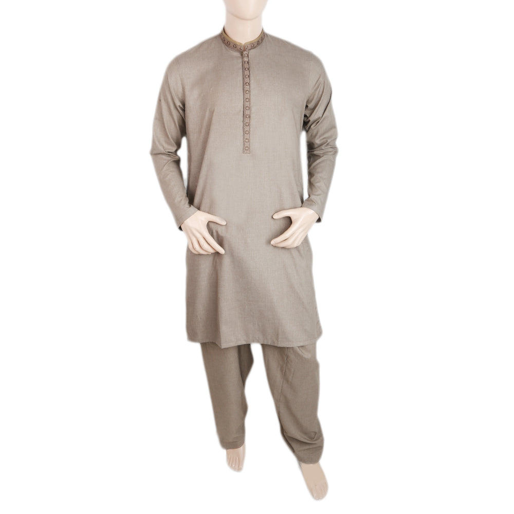 Men's Mashriq Embroidered Kurta Shalwar Suit - Olive Green, Men, Shalwar Kameez, Chase Value, Chase Value