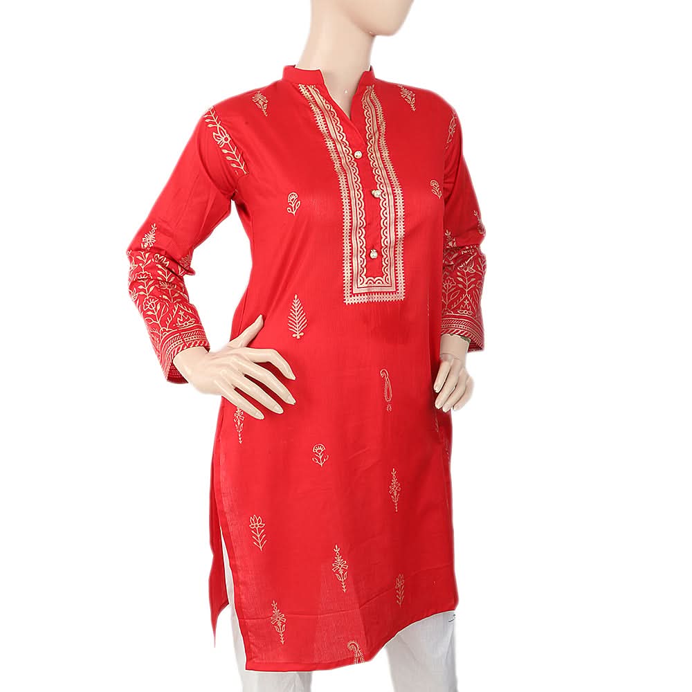 Women's Fancy Cotton Kurti - Red, Women, Ready Kurtis, Chase Value, Chase Value