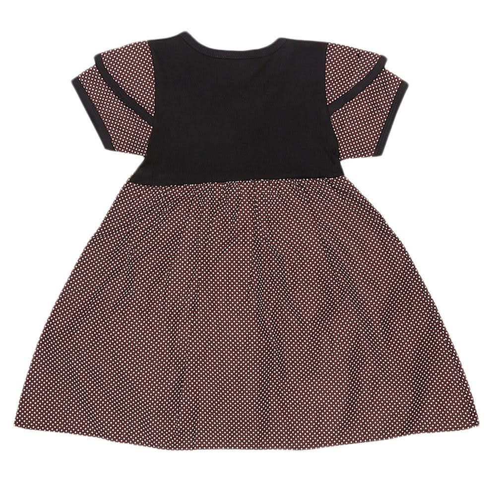 Girls Half Sleeve Printed Fancy Frock - Brown - test-store-for-chase-value