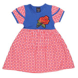 Girls Half Sleeve Printed Fancy Frock - Blue - test-store-for-chase-value