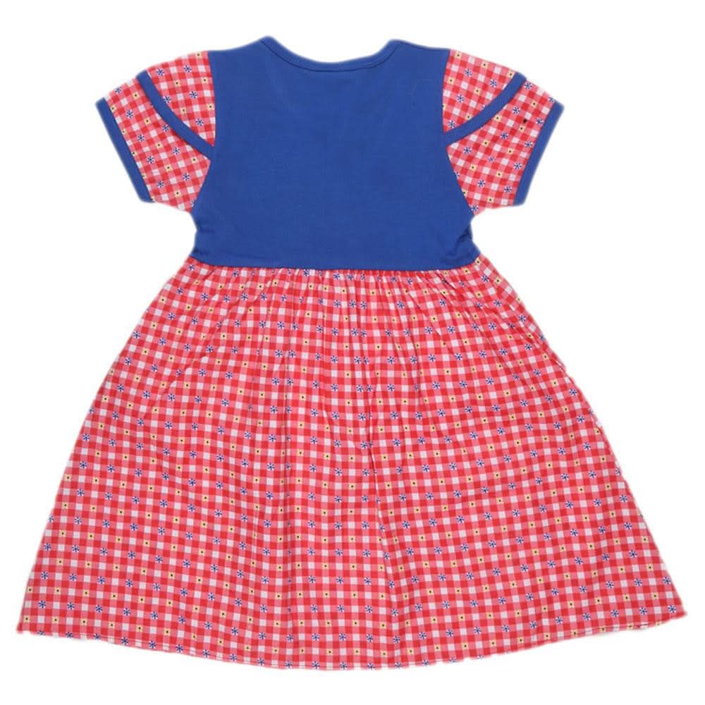 Girls Half Sleeve Printed Fancy Frock - Blue - test-store-for-chase-value