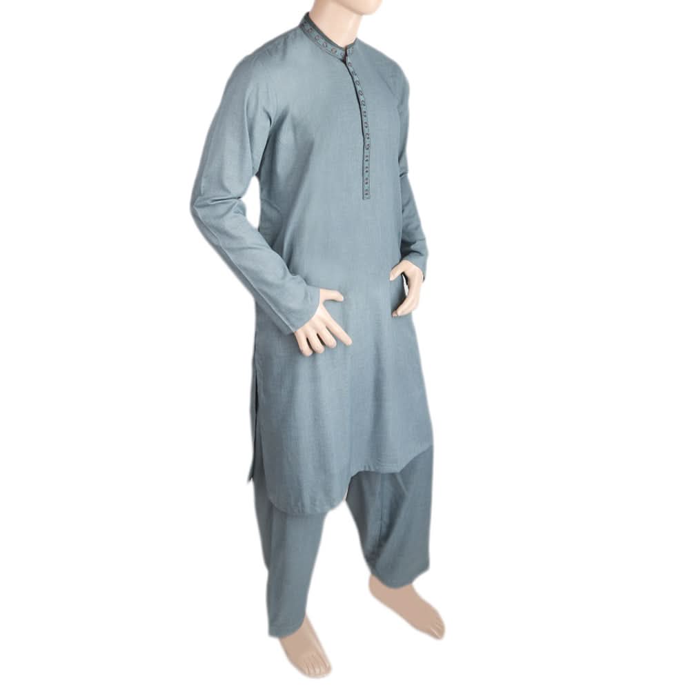 Men's Mashriq Embroidered Kurta Shalwar Suit - Hunter Green, Men, Shalwar Kameez, Chase Value, Chase Value