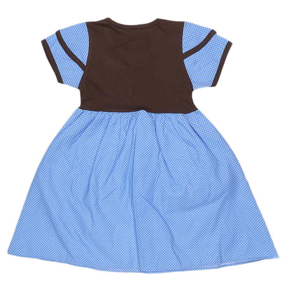 Girls Half Sleeve Printed Fancy Frock - Light Blue - test-store-for-chase-value