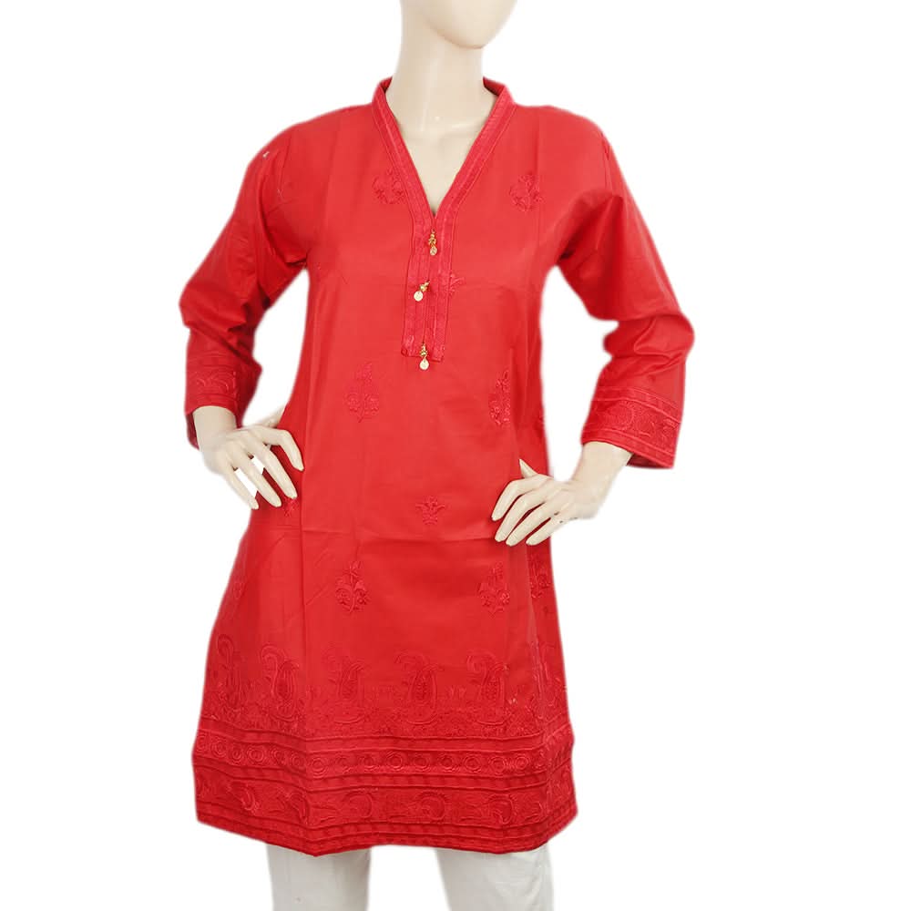 Women's Embroidered Kurti - Red, Women, Ready Kurtis, Chase Value, Chase Value