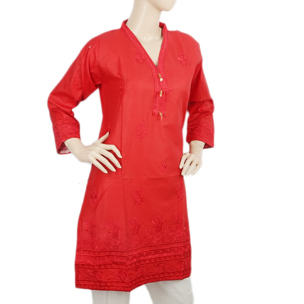 Women's Embroidered Kurti - Red, Women, Ready Kurtis, Chase Value, Chase Value