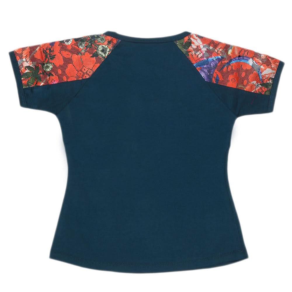 Girls Half Sleeve Fancy T-Shirt - Steel Blue - test-store-for-chase-value