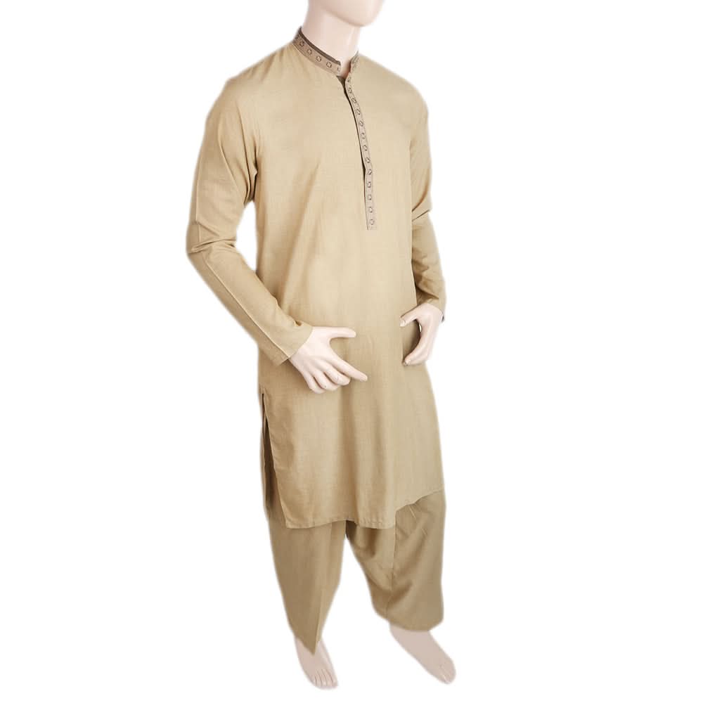 Men's Mashriq Embroidered Kurta Shalwar Suit - Camel, Men, Shalwar Kameez, Chase Value, Chase Value