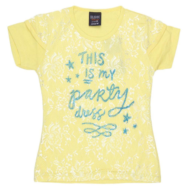 Girls Half Sleeve Glitter T-Shirt - Yellow - test-store-for-chase-value