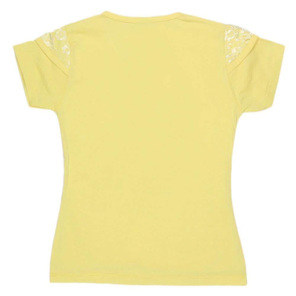 Girls Half Sleeve Glitter T-Shirt - Yellow - test-store-for-chase-value