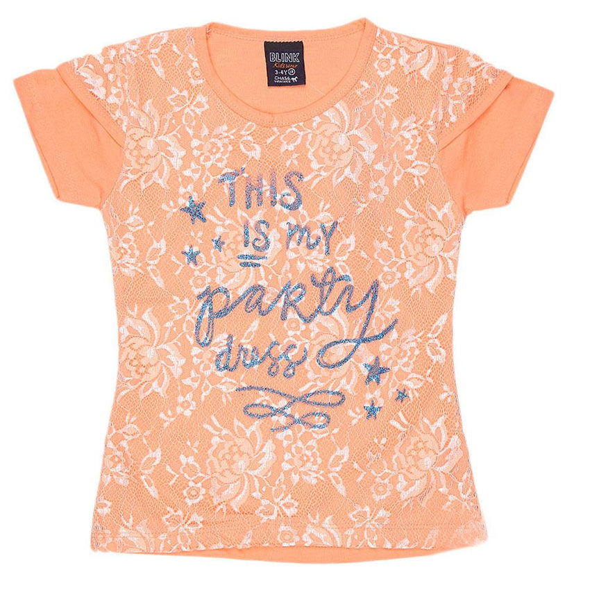 Girls Half Sleeve Glitter T-Shirt - Peach - test-store-for-chase-value