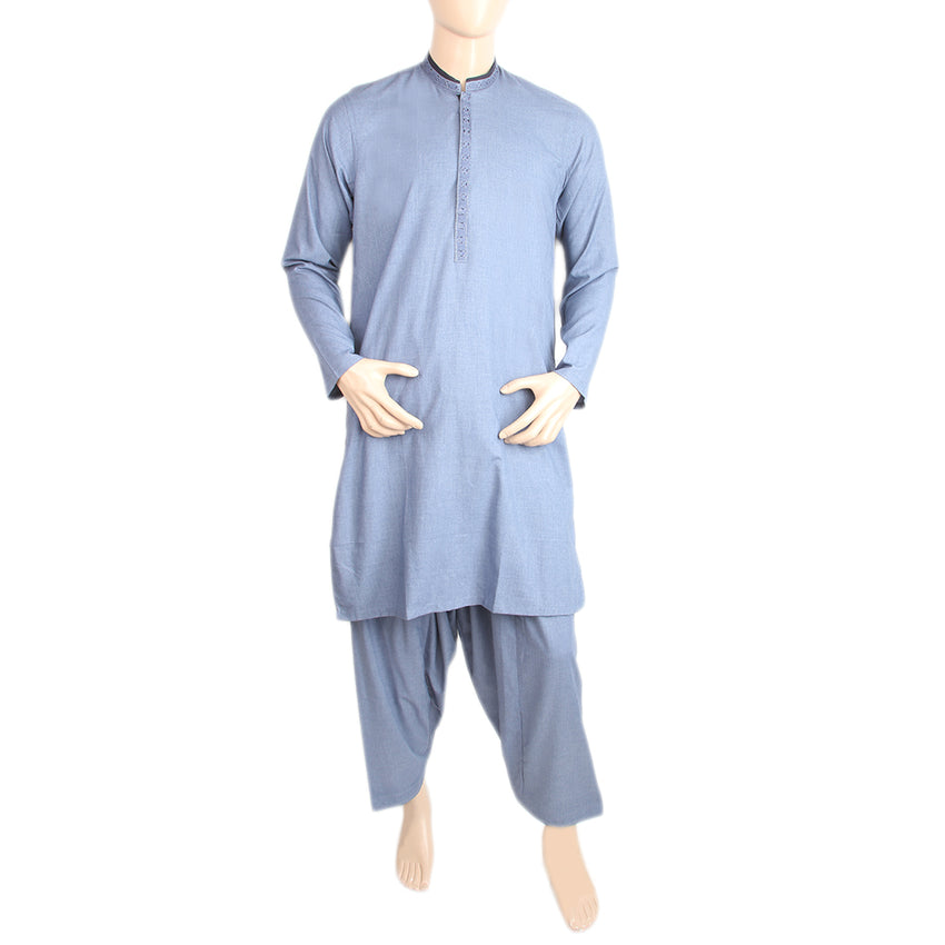 Men's Mashriq Embroidered Kurta Shalwar Suit - Blue, Men, Shalwar Kameez, Chase Value, Chase Value