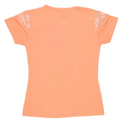 Girls Half Sleeve Glitter T-Shirt - Peach - test-store-for-chase-value