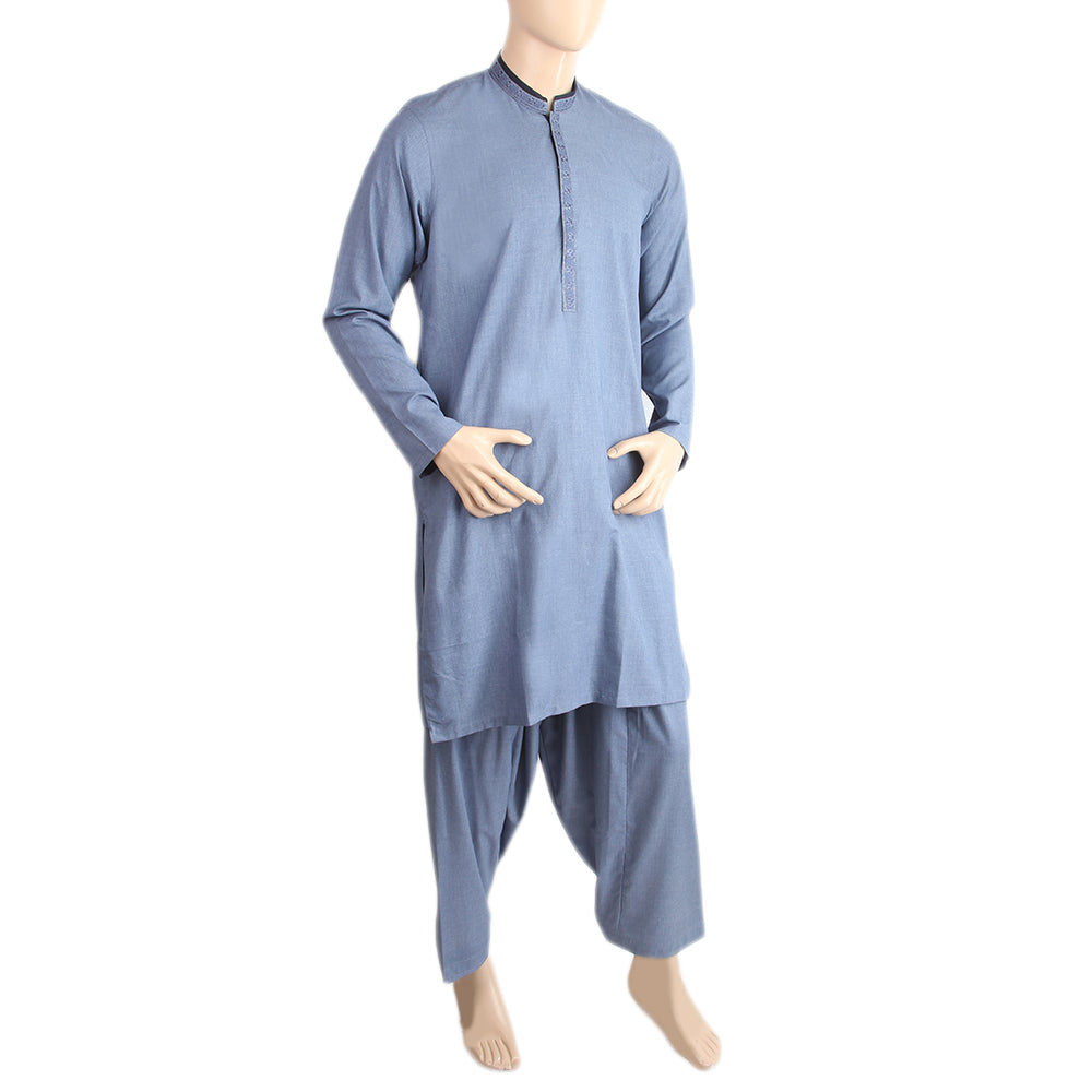 Men's Mashriq Embroidered Kurta Shalwar Suit - Blue, Men, Shalwar Kameez, Chase Value, Chase Value