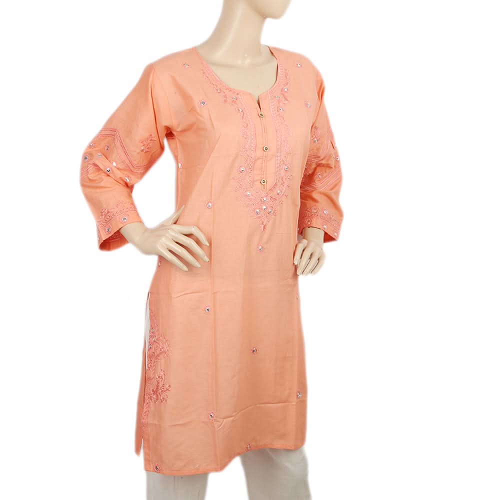 Women's Embroidered Kurti - Peach, Women, Ready Kurtis, Chase Value, Chase Value