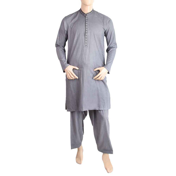 Men's Mashriq Embroidered Kurta Shalwar Suit - Grey, Men's Shalwar Kameez, Chase Value, Chase Value
