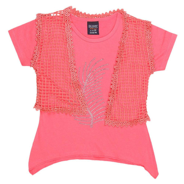 Girls Half Sleeve Fancy T-Shirt - Pink - test-store-for-chase-value