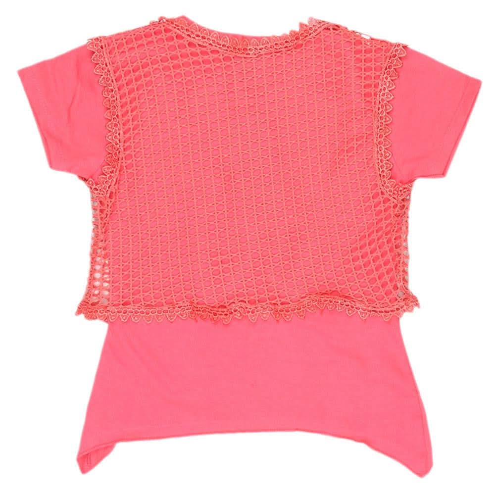Girls Half Sleeve Fancy T-Shirt - Pink - test-store-for-chase-value