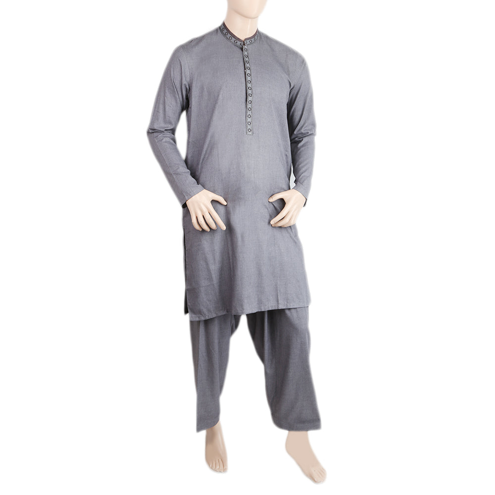 Men's Mashriq Embroidered Kurta Shalwar Suit - Grey, Men, Shalwar Kameez, Chase Value, Chase Value