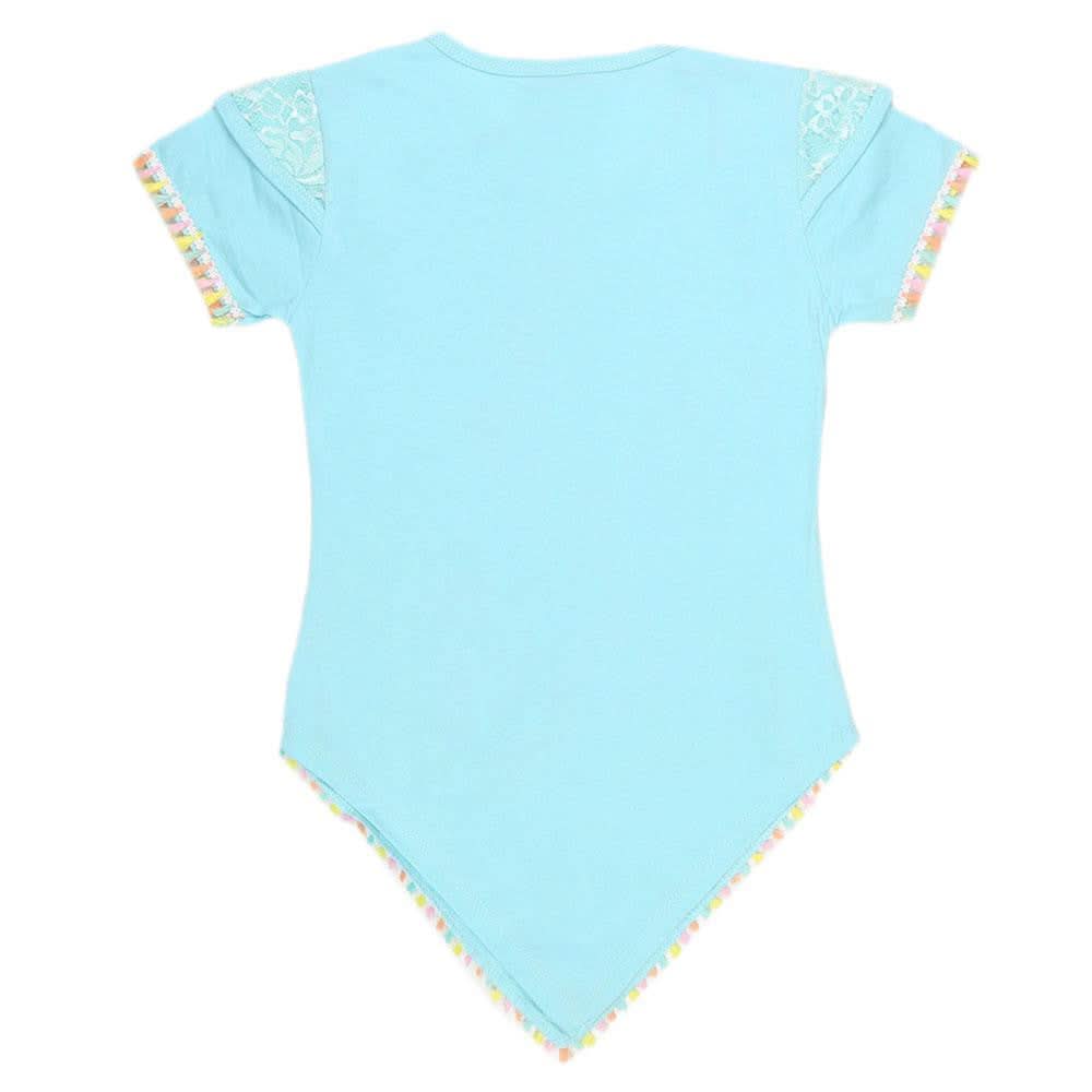Girls Half Sleeve Fancy T-Shirt - Cyan - test-store-for-chase-value