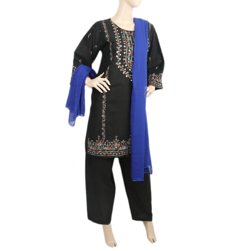 Women's Embroidered 3Pcs Stitched Shalwar Suit - Black, Women, Shalwar Suits, Chase Value, Chase Value