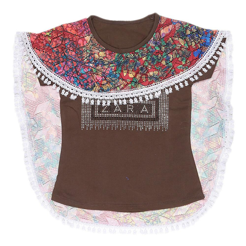 Girls Half Sleeve Printed T-Shirt - Brown - test-store-for-chase-value