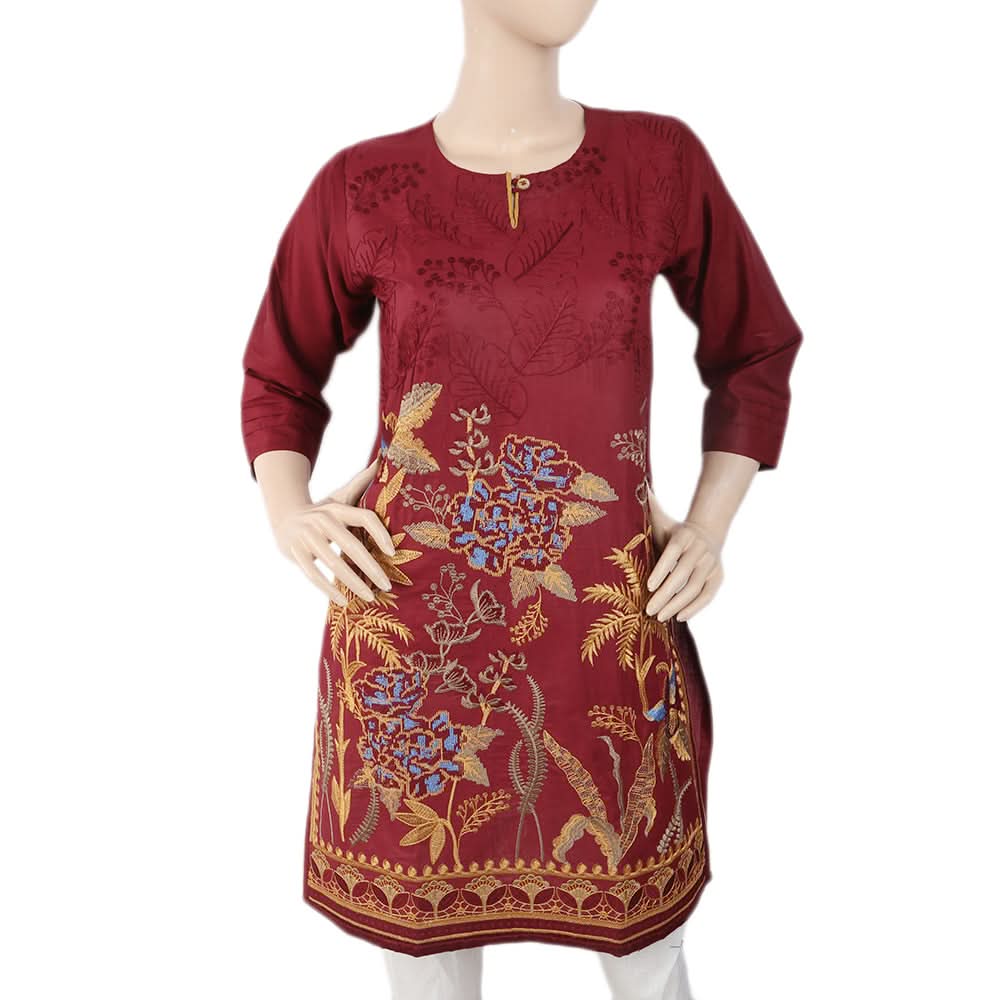 Women's Embroidered Kurti - Maroon, Women, Ready Kurtis, Chase Value, Chase Value