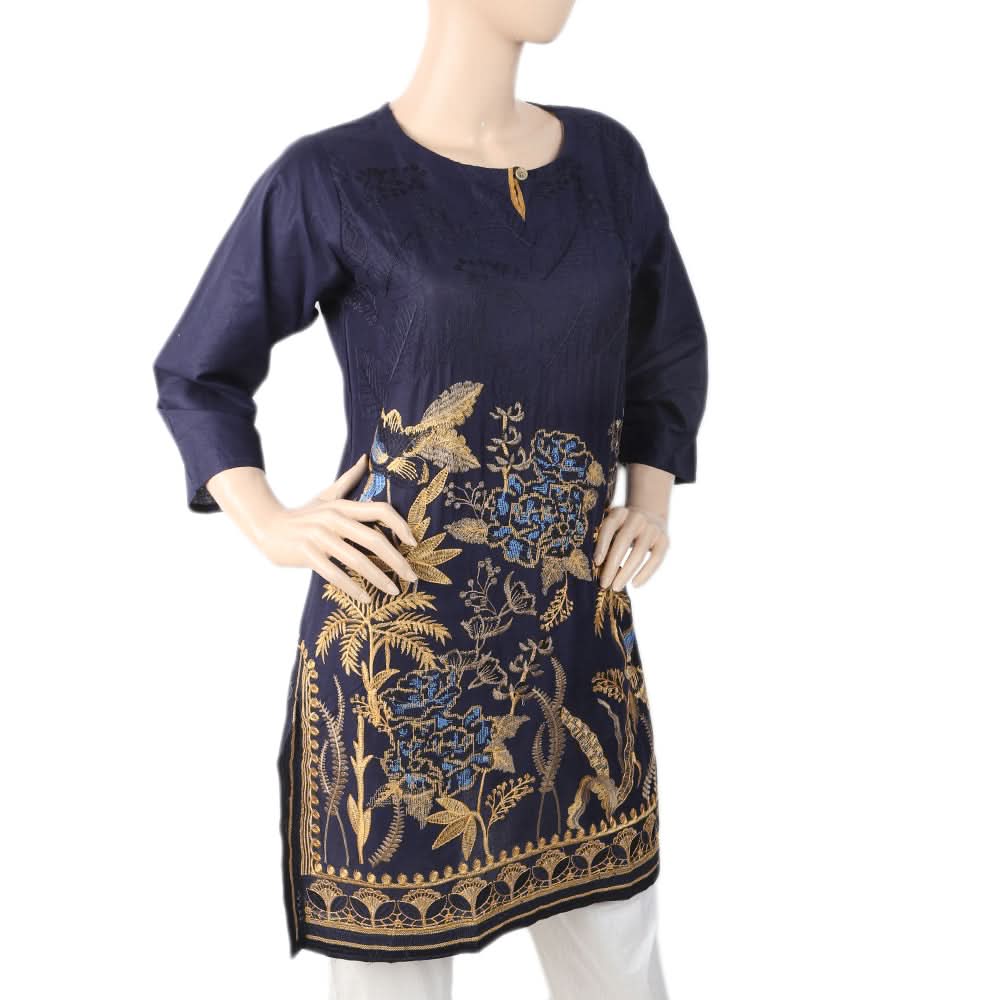 Women's Embroidered Kurti - Navy Blue, Women, Ready Kurtis, Chase Value, Chase Value
